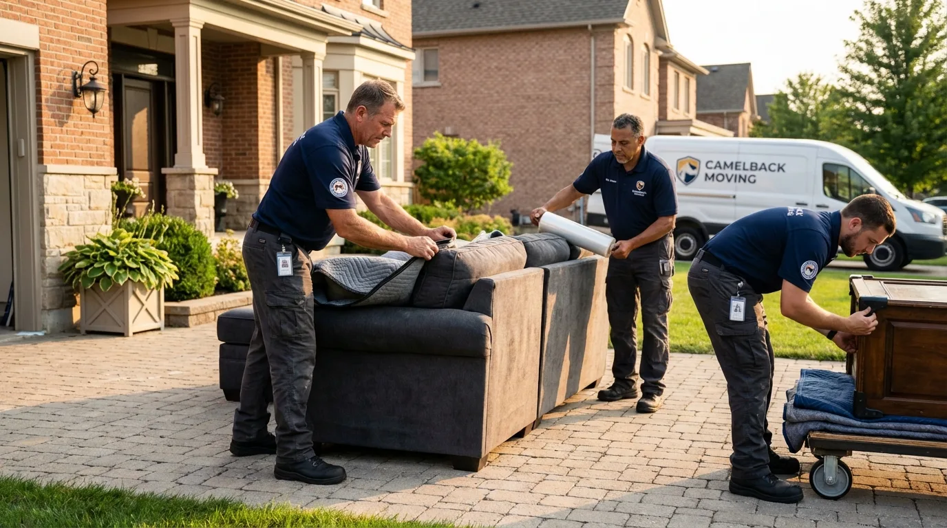 Large estate moving crew wrapping furniture in Olivehurst, CA
